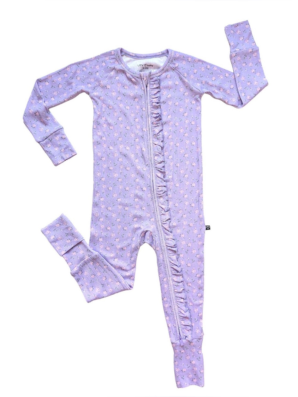 Lev Baby Lila Pointelle Ruffled “poppy” The Convertible Romper NB NWT